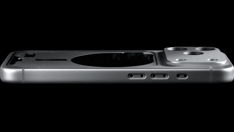 Chassi do iPhone por dentro, com o anel de ímãs do MagSafe